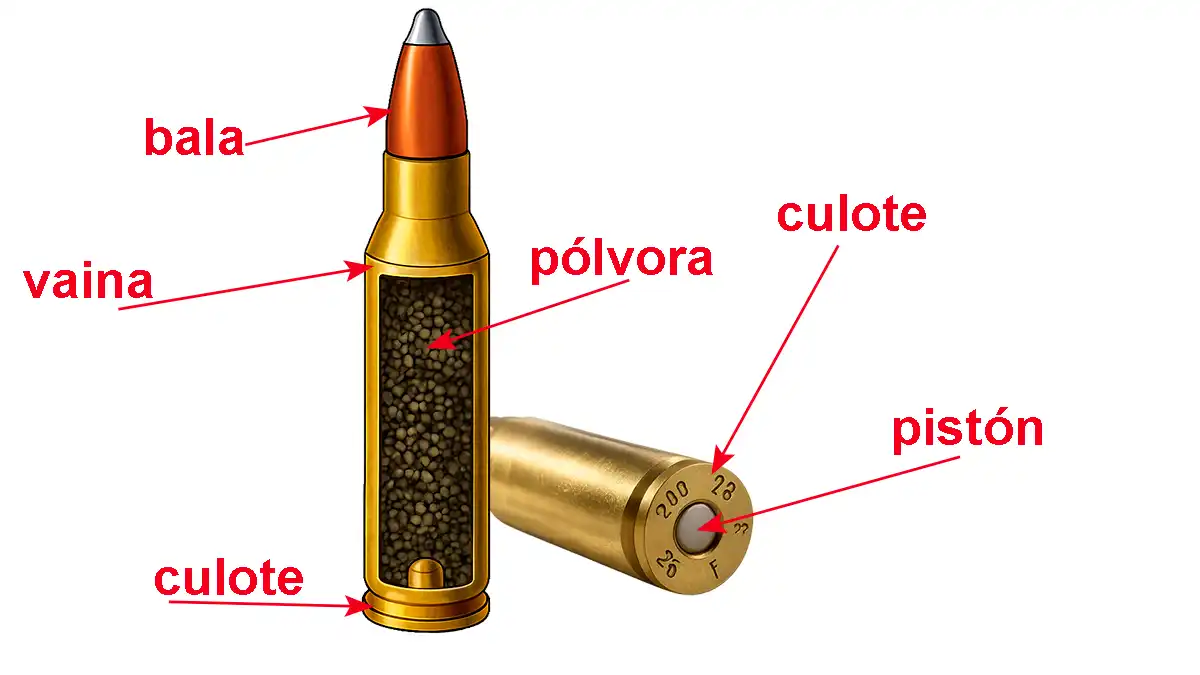 Estructura y componentes del cartucho metálico para armas largas rayadas - Conocimientos para Permiso de Armas