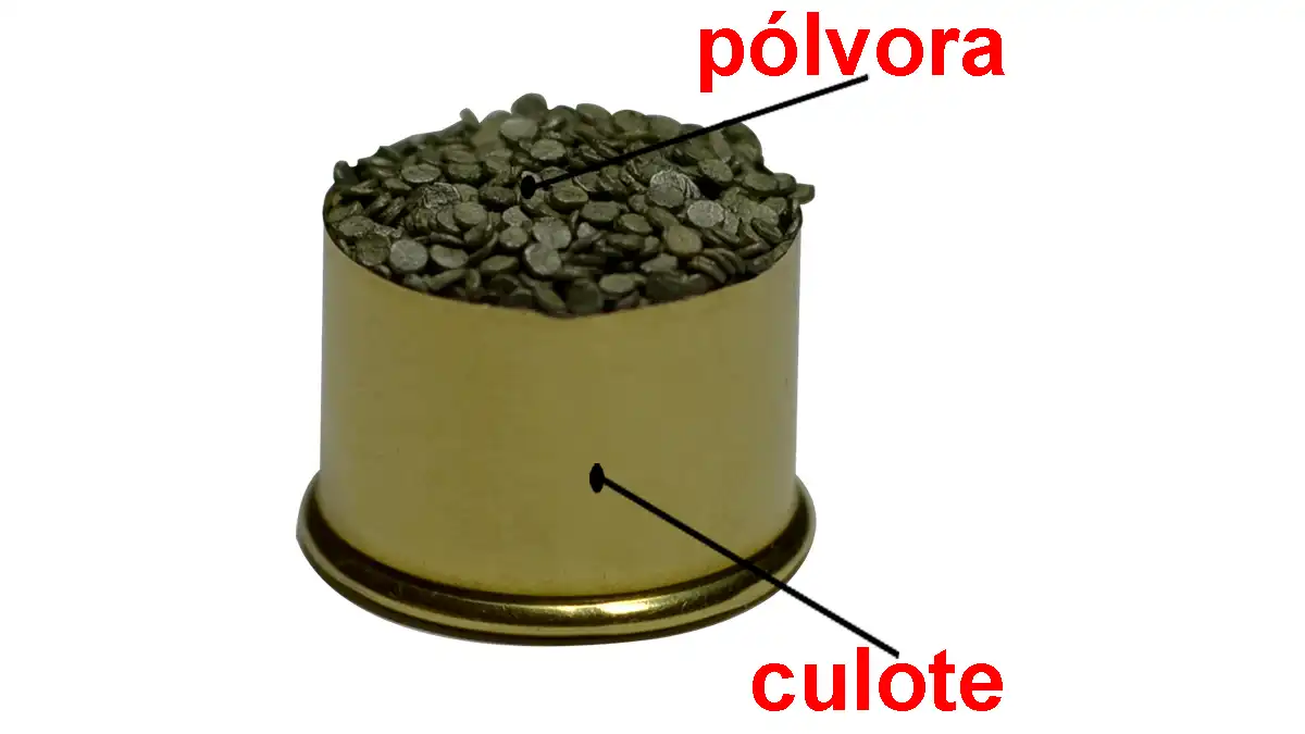 El culote del cartucho semimetálico: componente metálico que aloja el fulminante - Examen de Permiso de Armas