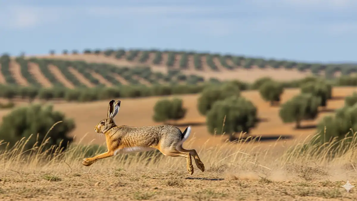 Cazador practicando la gestión cinegética responsable de la liebre ibérica en su hábitat natural