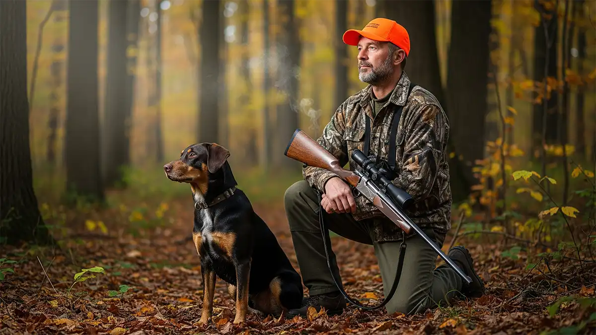 Cazador esperando pacientemente el momento adecuado para iniciar el rastreo del animal herido
