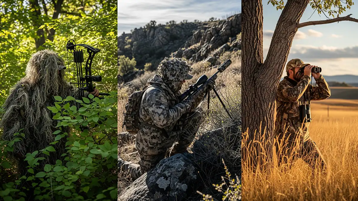 Equipos con patrones para bosque, nieve y matorral preparados para distintas condiciones.